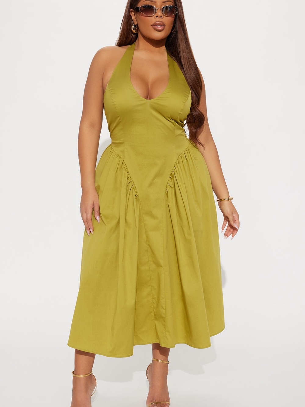 Fashion Nova Olive Halter Midi Dress